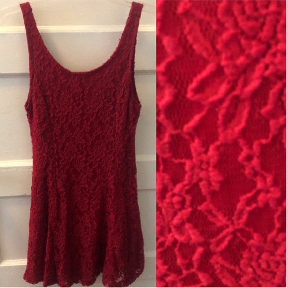 Red lace floral dress